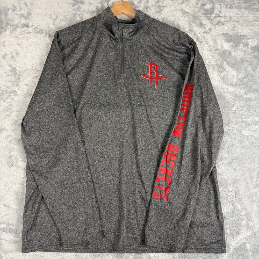 Houston Rockets 1/4 Zip Pullover Shirt Mens Size 2XL Gray Spellout NBA